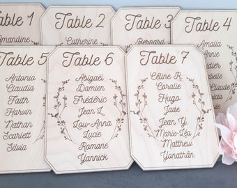 Noms de table, marque table, marque place, numéro de table gravé  personnalisable - mariage - baptême - communion - anniversaire, menu