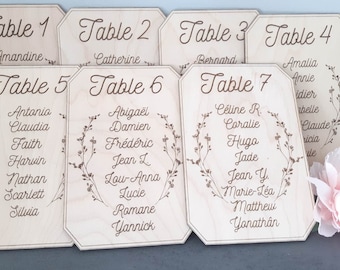 Tafelnamen, tafelmarkering, plaatsmarkering, aanpasbaar gegraveerd tafelnummer - bruiloft - doop - communie - verjaardag, menu