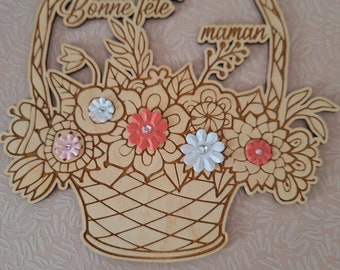 Panier de fleur bois personnalisé- Fêtes des mères - remerciement - mamie - maîtresse - nounou - atsem -  - mariage - fête des mamies