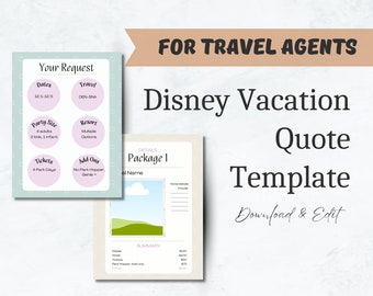 Travel agent template, travel agent quote template, WDW template, Magical Vacation quote, proposal template, travel agent forms