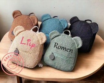 Sac à dos ours en peluche pour tout-petits, sac à dos de voyage personnalisé, cadeau enfant pour bébé, sac prénom personnalisé