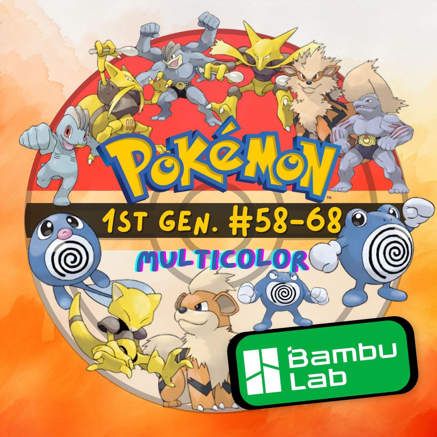 Pokemon 3MF !COLORED! Bambulab/Prusa ready 3D File Bundle Pack 1 GEN #58-68 - Pokemon Miniatures Models, 3MF Pokemon High quality