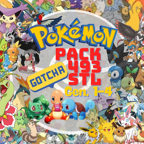 Pack de 493 fichiers 3D Pokemon STL imprimés en 3D - modèles miniatures Pokemon, STL Pokemon haute qualité