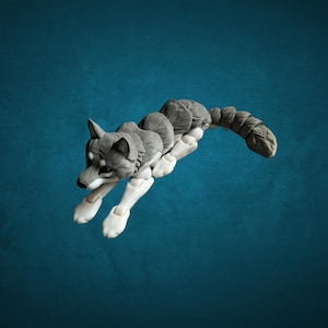 Articulated Wolf Figure: Poseable 3D Printed Husky Model