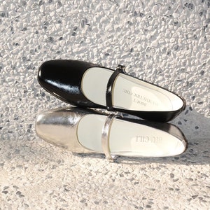 Hepburn Mary Jane | Women&#39;s Asymmetric Leather Mary Janes Flats | Silver Mary Jane Shoes | Cute Mary Jane Ballet Flats in Black