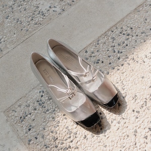 Golden Era | Women&#39;s Asymmetric Leather Mary Janes Heels with Straps | Silver Mary Jane Shoes | Cute Mary Jane Ballet Heels in White