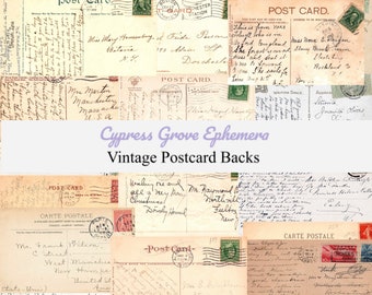 Vintage Postcard Backs & Stamps Handwritten - Printable Vintage Pictures - Junk Journal Supplies - Instant Download