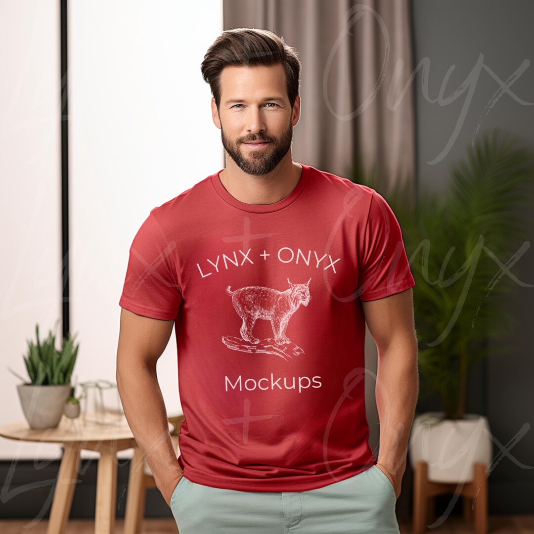 Male Model Mockup | Tri Blend Red Bella + Canvas 3413 | BC3413 Heather ...
