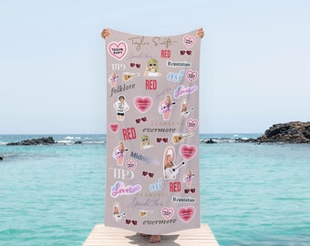 Taylor Fan Concert Beach Towel, Eras Tour Pool Towel, Swiftie Fan Concert Towel,Music Album Towel,Gift For Her Him,Summer Favorite Song Gift