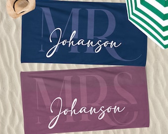 Personalized Mr/Mrs Name Beach Towel, Custom Valentine's Day Bride Groom Pool Towel, Just Married Lover Gift,Present For Couples,Unique Gift