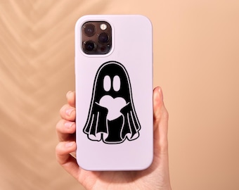 Ghost Holding Heart Decal: Spooky Waterproof Vinyl Sticker