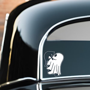 Ghost Holding Cat Vinyl Decal – Halloween Sticker