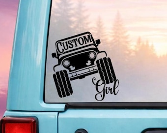 Pegatina de vinilo personalizada para coche todoterreno con diseño de chica 4x4 – Adhesivo personalizado para ventana de coche todoterreno