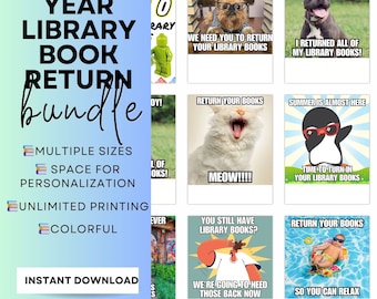 Return Library Book Memes Printable – Digital Download – Reusable Reminder Sheets in Multiple Sizes