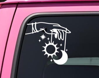 Witchy Hand & Cosmos Decal: Sun, Moon Vinyl Art- Gift for Mom