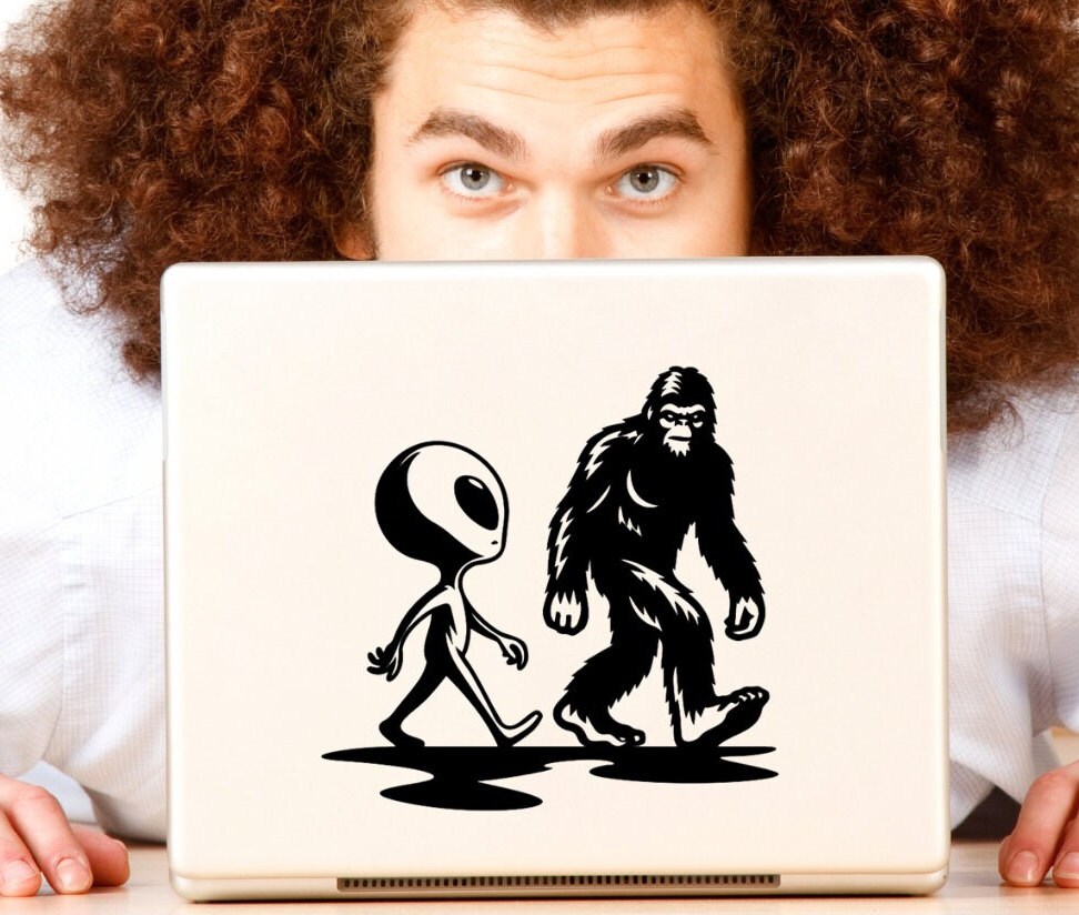 Decal - Bigfoot & Alien – Cryptid / UFO Vinyl Sticker | Waterproof/Weatherproof for Car, Laptop, Tumbler | Sasquatch Meets Extraterrestrial