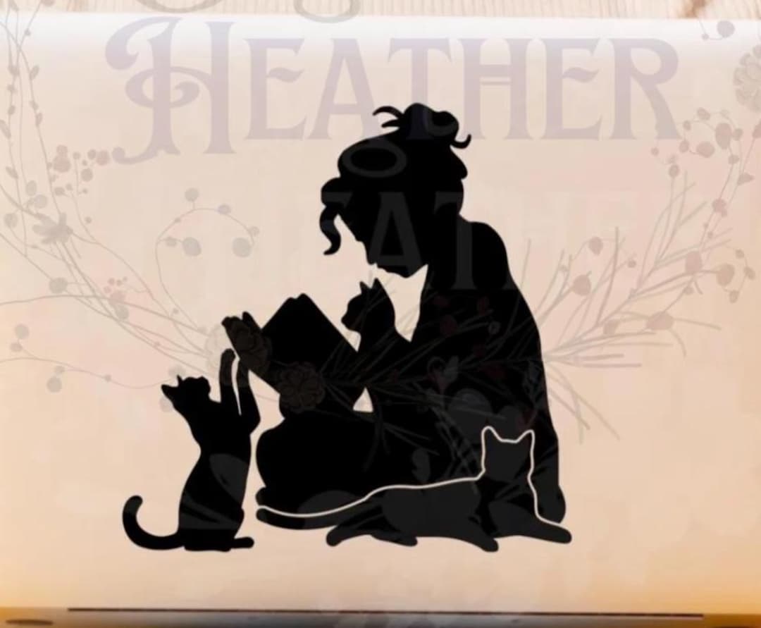 Bookish Woman & Clowder of Cats Vinyl Decal: Laptop, Tumbler, Car ...