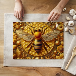 CUTTING BOARD - Golden Touch in the Kitchen! Cutting Board with Elegant Honeybee Design – Tempered Glass Counter Saver