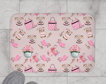 Retro Glam Bath Mat - Decorative Bathmat- Pink Bathmat- Affordable Bat Rug- Bath Mat- Memory  Foam Bathmat-  Glam Decor- Washable Bathmat
