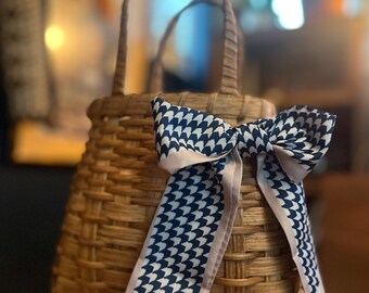 Mini Tote in dark walnut,hand woven with purse charm holder and removable bow