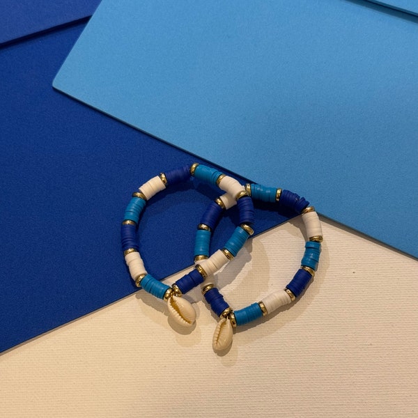 Blue Clay Bead Shell Bracelet