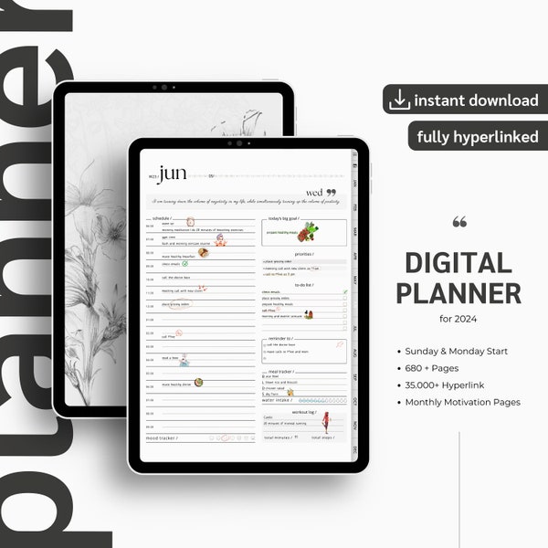 Digital Planner 2024 for GoodNotes, Notability | Portrait | Dated Ipad Digital Planner | The Elegant Planner | Simple Daily Planner | Weekly