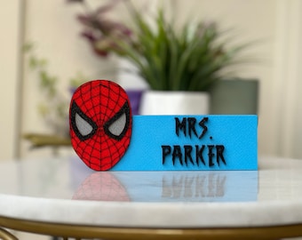 Spider Sign Comic book Superhero Teacher Desk Name Plate Classroom Decor Personalized Gift for Men Boys Boyfriend Dad