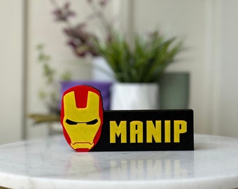 Comic book Superhero Iron Man Name Sign Teacher Desk Name Plate Classroom Decor Personalized Gift for Boys Boyfriend Dad