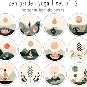 Zen Garden Yoga Instagram Highlights | Set of 12 IG Story Covers | Hand-Drawn Aesthetic Icons