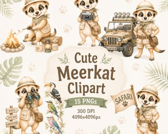 Watercolor Meerkat Clipart Safari Clipart, African Jungle Watercolour, Baby Safari Animal Png, Wild Baby Shower, Children's Clipart