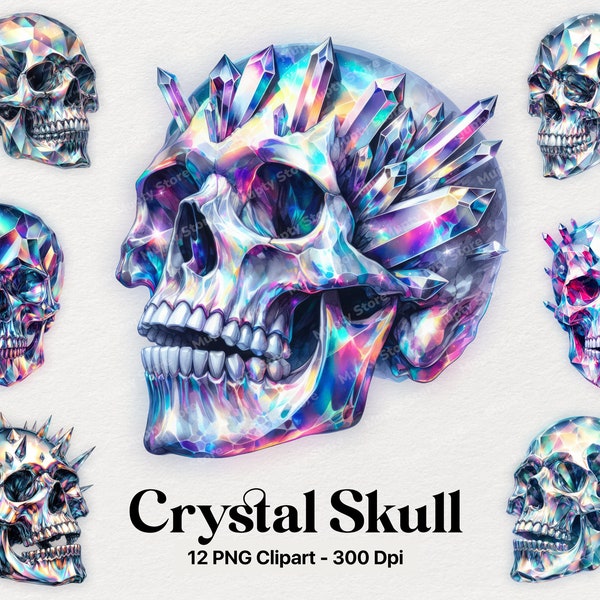 Crystal Skull Clipart, Crystal Skull PNG, Skull Sublimation, Skull Clipart, Occult Clipart, junk journal, Digital Download, Commercial Use