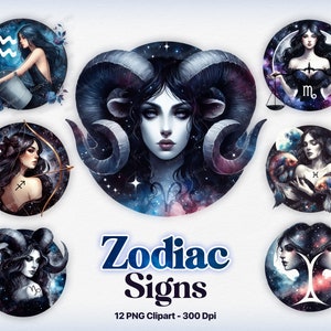 Clipart de signos do zodíaco, clipart astrológico, horóscopo, celestial, zodíaco em aquarela, aquarela astrológica png, álbum de recortes, decoração do zodíaco