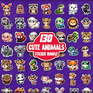 Paquete de pegatinas de animales lindos, imágenes prediseñadas de animales lindos, animales Kawaii PNG, pegatina digital, pegatinas GoodNotes, imágenes prediseñadas de pegatinas, descarga digital