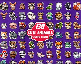 Cute Animals Sticker Bundle, Cute Animal Clipart, Kawaii Animals PNG, Digital Sticker, GoodNotes Stickers, Sticker Clipart, Digital Download