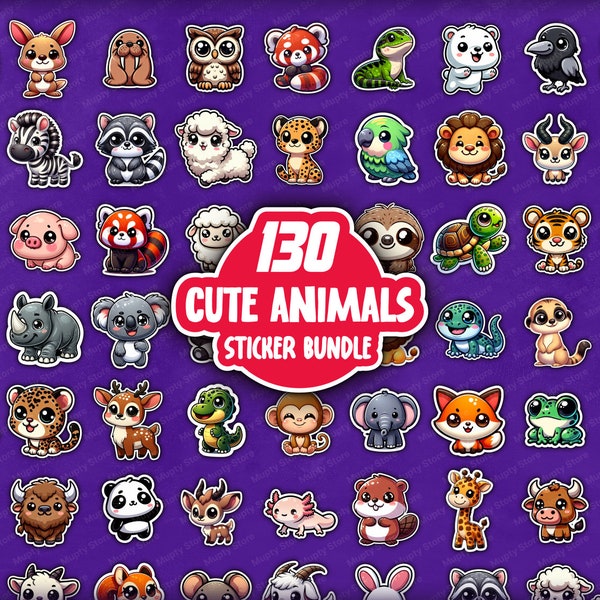 Cute Animals Sticker Bundle, Cute Animal Clipart, Kawaii Animals PNG, Digital Sticker, GoodNotes Stickers, Sticker Clipart, Digital Download