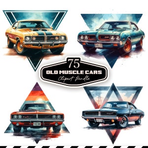 75 Muscle Car Classiche, Muscle Car Americane Classiche, Clipart di Auto d'Epoca, PNG di Auto Retro, Auto d'Epoca degli Anni '70 e '80, Immagine per Amanti delle Auto