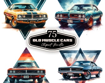 75 台のクラシックマッスルカー、クラシックアメリカンマッスルカー、ヴィンテージカーのクリップアート、レトロカー PNG、70 年代 80 年代のヴィンテージカー、車愛好家向け画像