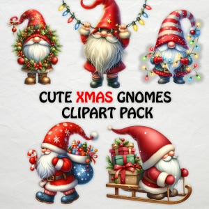 Gnome christmas clipart, Christmas Gnomes Png Bundle, Christmas Illustration, Cute Gnome Clipart, Watercolor Festive Gnomes, Christmas Gnome