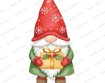Paquete de 13 imágenes prediseñadas de gnomos navideños en formato JPEG, gnomos navideños en acuarela, decoración navideña adorable, arte de gnomos invernales, descarga digital festiva, arte navideño