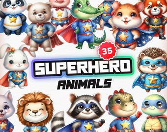 Superheld dieren clipart, schattige dieren superheld, baby dieren png, aquarel schattige dieren, schattige superheld, schattige dieren clipart bundel png