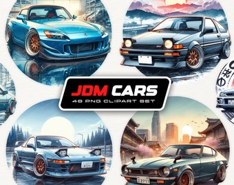 JDMカークリップアート、スポーツカーPNG、日本車プリント、レーシングカークリップアート、車好きイメージ、JDMカーデザイン、デジタルダウンロード、商用利用