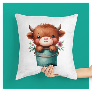 Söt höglandsko Clipart-paket, 50 baby höglandsko PNG, utskrivbara ko, babydjur Clipart, gårdsdjur png, akvarell höglandsko bild 5