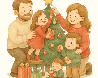 10 imágenes prediseñadas navideñas familiares en acuarela, PNG de familia navideña, ilustraciones festivas familiares, arte invernal, imágenes prediseñadas navideñas en acuarela