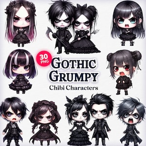 Grumpy Base Chibi Gothic Grumpy Characters Clipart, Gothic Clipart, Gothic Chibi ...
