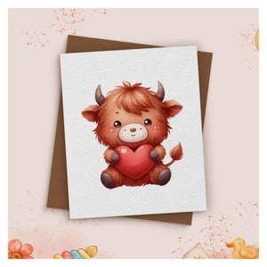 Söt höglandsko Clipart-paket, 50 baby höglandsko PNG, utskrivbara ko, babydjur Clipart, gårdsdjur png, akvarell höglandsko bild 6