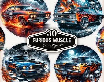 激怒したマッスルカー、アメリカンマッスルカー、クラシックカーのクリップアート、マッスルクラシックアメリカンカー、車好きのイメージ、ヴィンテージカー、車のグラフィック