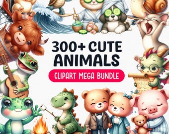 Aquarell Tiere Clipart, süßes Tier Bundle, Baby Tiere PNG, süße Tiere PNG, Aquarell Tiere, Tier PNG, süßes Tier Clipart png