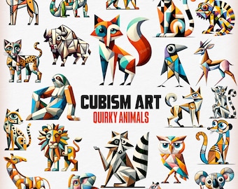Animales peculiares del arte cubista, impresión artística de animales, imágenes prediseñadas de animales del arte cubista, PNG de animales de Picasso, decoración de animales, arte mural abstracto, arte de animales