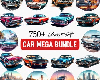Car Clipart Bundle & Lifetime Updates, 750+ Car Clipart Mega Bundle, Car Png, Classic Cars, Muscle Cars, Vintage Cars, Old Cars Png