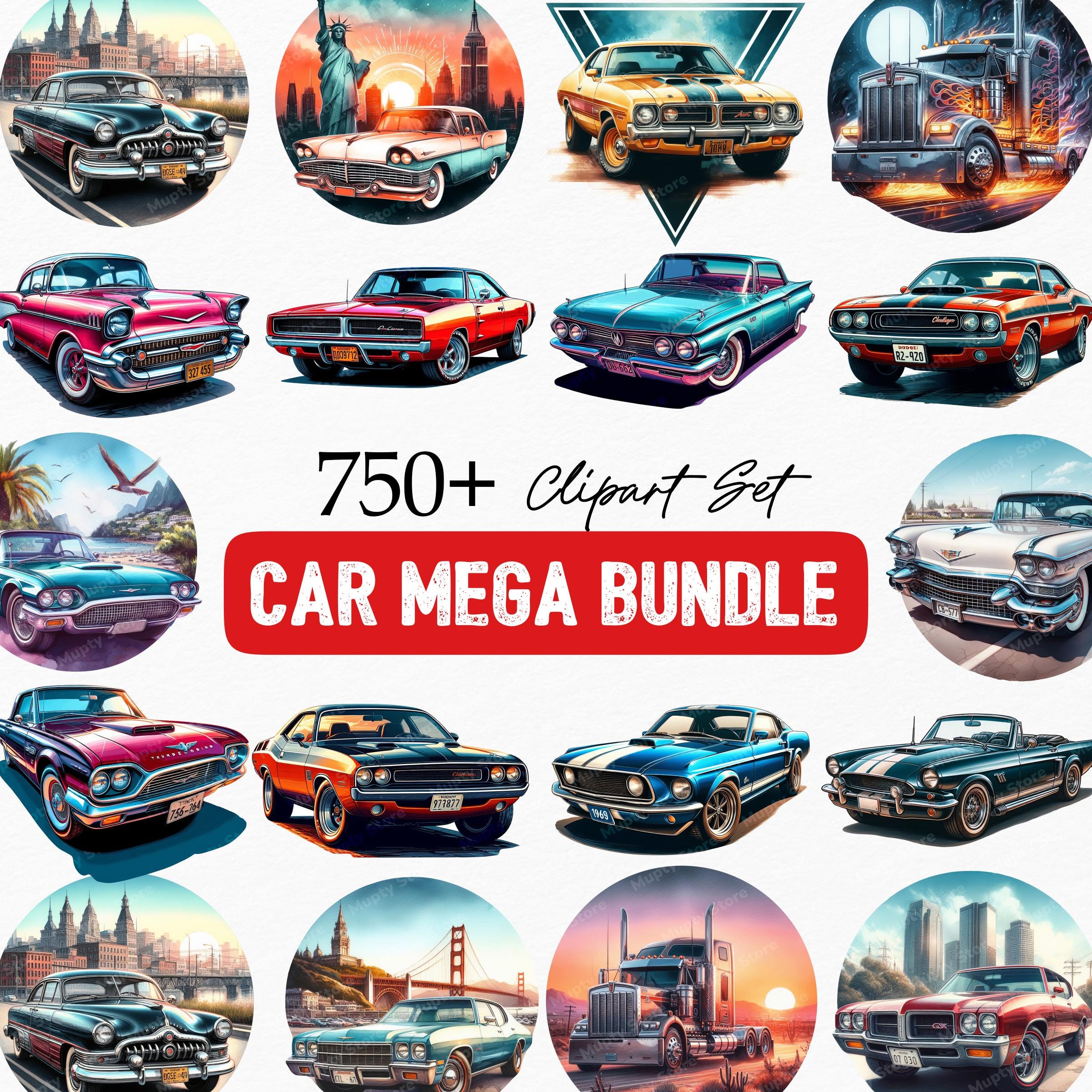 Car Clipart Bundle & Lifetime Updates, 750+ Car Clipart Mega Bundle, Car Png, Classic Cars, Muscle Cars, Vintage Cars, Old Cars Png